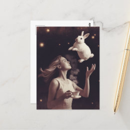 Cartão Postal Chá Surreal com Coelho Branco