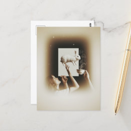 Cartão Postal Chá Surreal com Coelho Branco