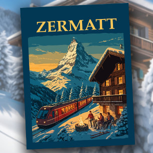 Cartão Postal Chalé de Esqui Vintage Zermatt Suíça Matterhorn