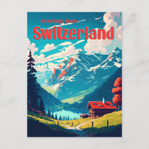 Cartão Postal Chalé Suíço Alpino Viagem Suíça