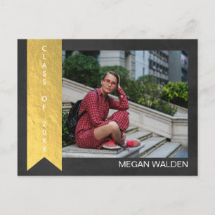 Cartão Postal Chalk & Faux Gold Foil Graduação Obrigado Cartaz
