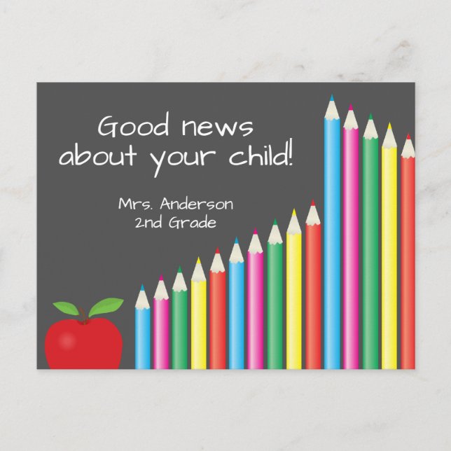 Cartão Postal Chalkboard and Pencils | Good News From School (Frente)