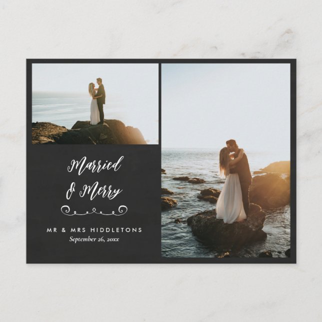 Cartão Postal Chalkboard Casada e Feliz | Foto de Natal (Frente)