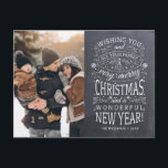 Cartão Postal Chalkboard Desejando a você Foto de Natal muito fe<br><div class="desc">Cartões de natal fotográficos movidos pela tipografia com as palavras "Desejar a você e a toda a sua família um Natal muito feliz e um maravilhoso Ano Novo".</div>
