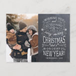 Cartão Postal Chalkboard Desejando a você Foto de Natal muito fe<br><div class="desc">Cartões de natal fotográficos movidos pela tipografia com as palavras "Desejar a você e a toda a sua família um Natal muito feliz e um maravilhoso Ano Novo".</div>