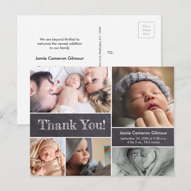 Cartão Postal Chalkboard gravou obrigado você escreve foto colag (Frente/Verso)