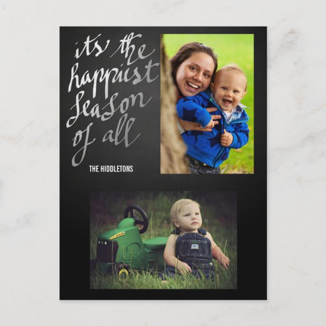 Cartão Postal Chalkboard Happiest Season Of All Script Two Photo (Frente)