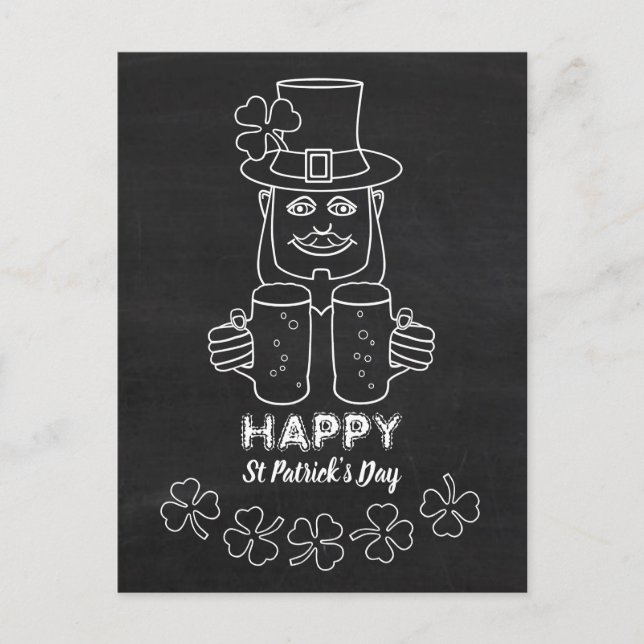 Cartão Postal Chalkboard Leprechaun, Dia de São Patrício (Frente)