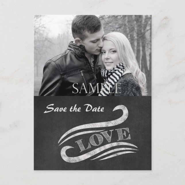Cartão Postal Chalkboard Love Save Date (O Amor do Chalkboard Sa (Frente)
