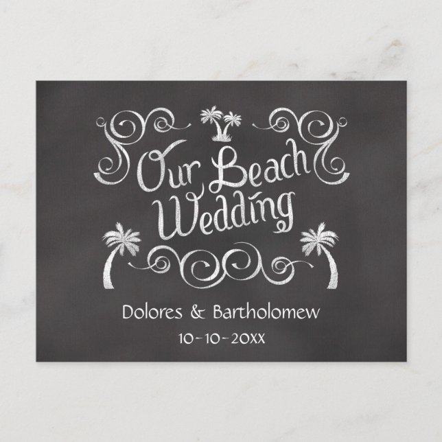 Cartão Postal Chalkboard Our Beach Weding (Frente)