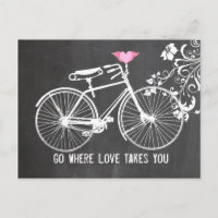 Chalkboard Pink Winged Heart Bike Love