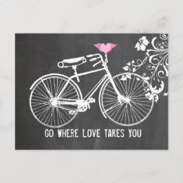 Cartão Postal Chalkboard Pink Winged Heart Bike Love