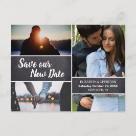 Cartão Postal Chalkboard Salvar nosso novo casamento de colagem 
