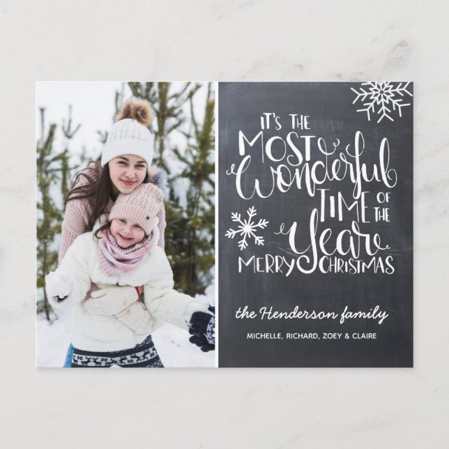 Cartão Postal Chalkboard Snowflake Felke Foto de Natal Feliz (Frente)