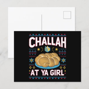Cartão Postal Challah At Ya Girl Comida Divertida de Hanukkah Ch