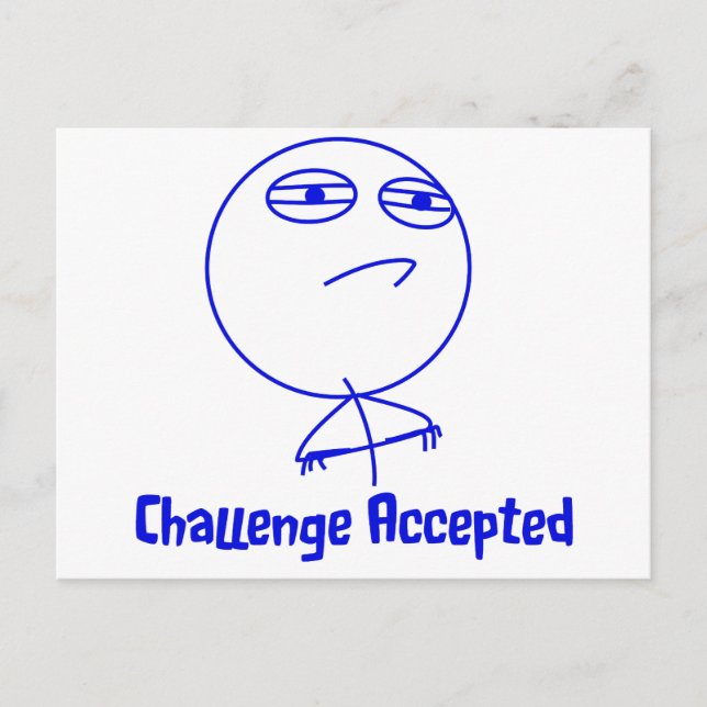 Cartão Postal Challenge Accepted Blue & White Text (Frente)