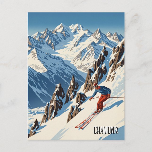Cartão Postal Chamonix France Skier Skiing (Frente)