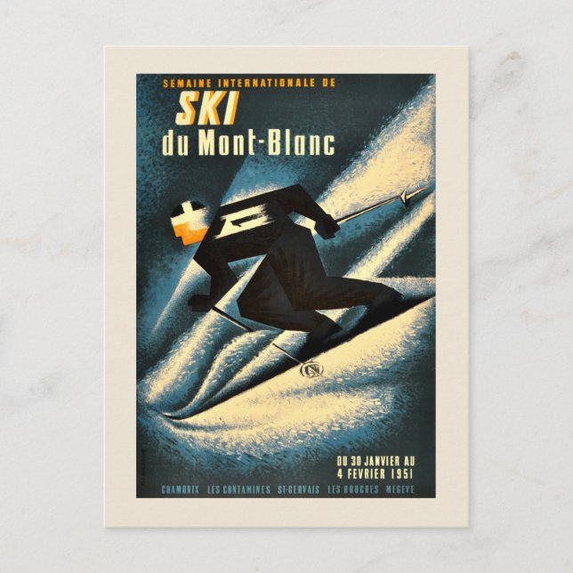 Cartão Postal Chamonix Mont Blanc Esqui Francês Vintage  (Frente)