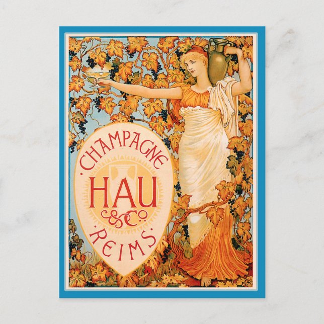 Cartão Postal Champagne Art Nouveau Poster Art (Frente)