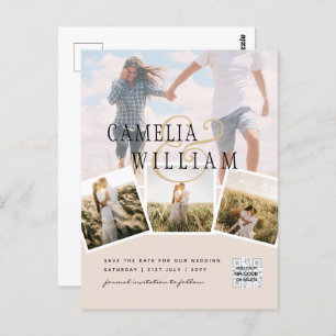 Cartão Postal Champagne Blush FOTO Salve a data QRcode no site d