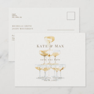 Cartão Postal Champagne Elegante Creme Casamento Salve a Data