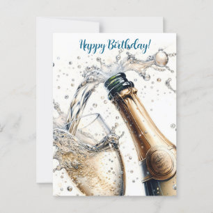 Cartão Postal Champagne espumante Feliz Aniversário