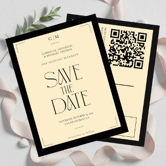 Cartão Postal Champagne Silk Cream Art deco Save The Date 