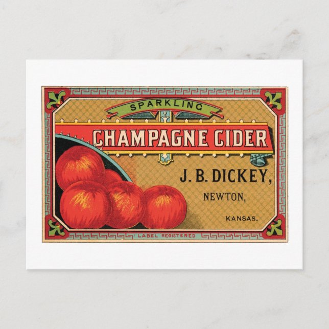 Cartão Postal Champanhe Cider JB Dickey, Newton, Kansas (Frente)