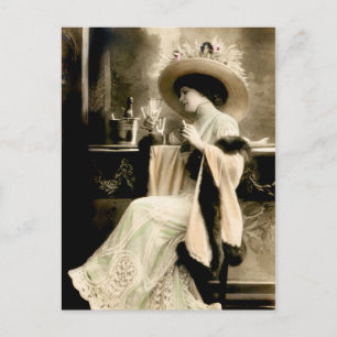 Cartão Postal Champanhe de Bebendo de Mulher Parisiense 1900