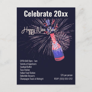 Cartão Postal Champanhe de Firework do feliz ano novo Personaliz