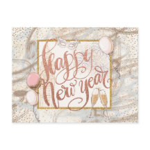 Champanhe feliz ano novo, balões, Confetti