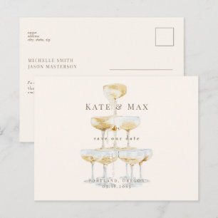 Cartão Postal Champanhe Moderno Creme Casamento Salve a Data