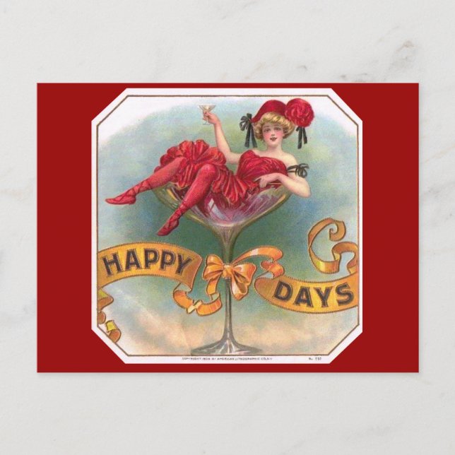 Cartão Postal Champanhe Vermelho Vitoriano Feliz (Frente)