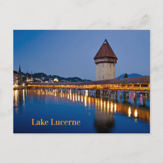 Cartão Postal Chapel Bridge Lake Lucern à noite