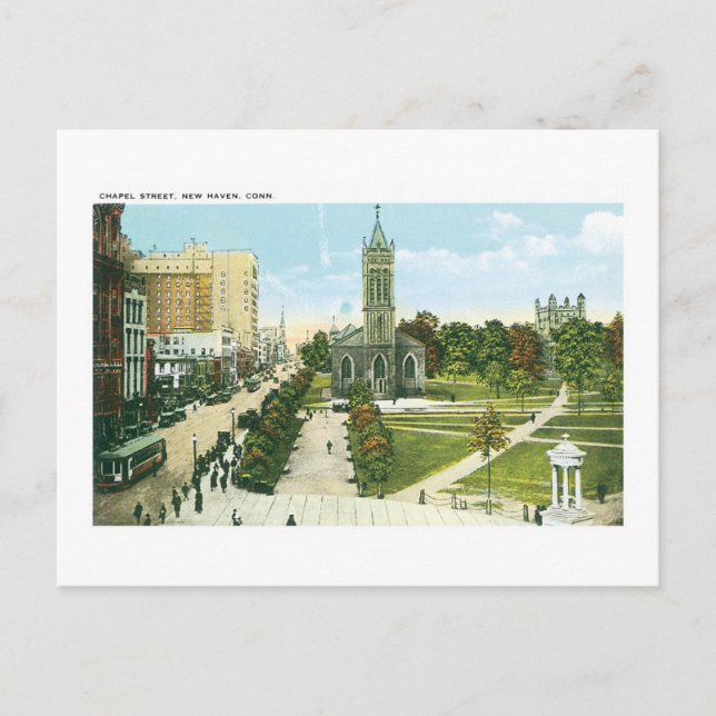 Cartão Postal Chapel Street, New Haven, Connecticut (Frente)