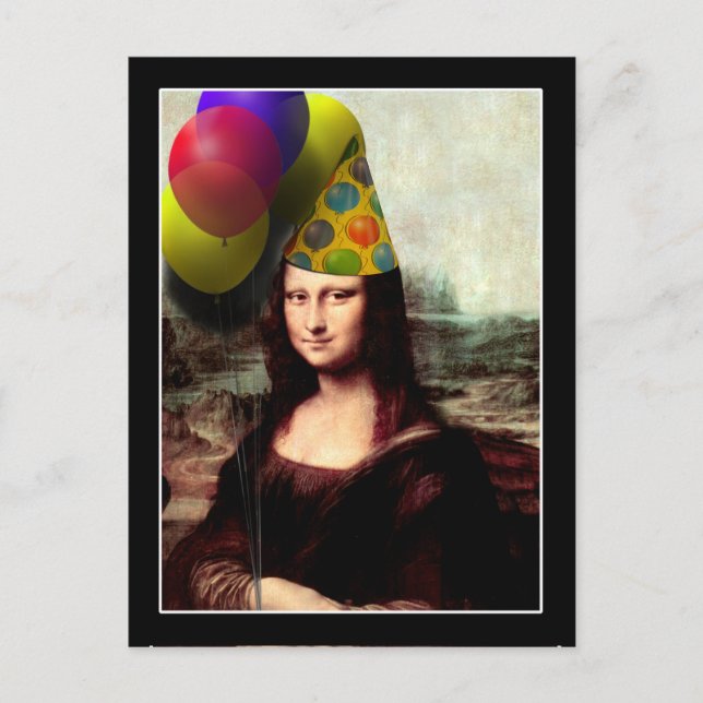Cartão Postal Chapéu de Aniversário da Mona Lisa (Frente)
