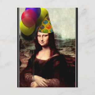Cartão Postal Chapéu de Aniversário da Mona Lisa Feliz