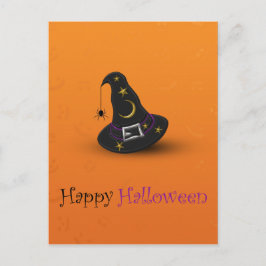Cartão Postal Chapéu de Bruxa de Halloween com Aranha