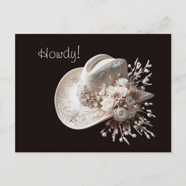 Cartão Postal Chapéu de Cowgirl Branco com Flores (Frente)