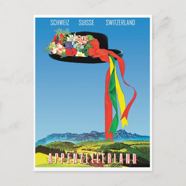 Cartão Postal Chapéu de flor tradicional em Appenzellerland (Frente)