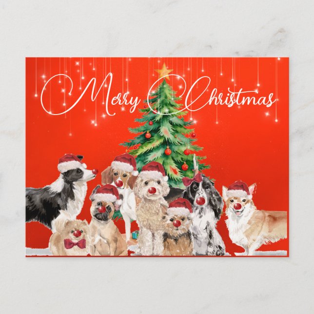 Cartão Postal Chapéu de Papai Noel Alegre Amantes de Cães Férias (Frente)