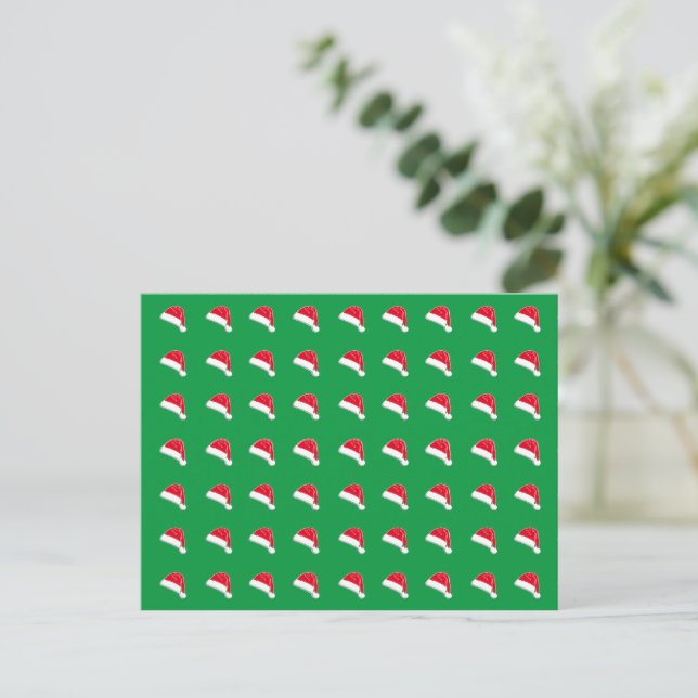 Cartão Postal chapéu de Papai Noel branco vermelho verde fofo pa (Em pé/Frente)