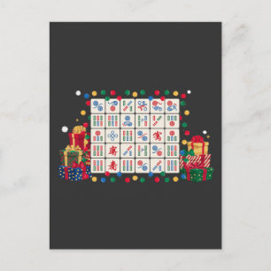 Cartão Postal Chapéu de Papai Noel com Luzes de Natal de Mahjong