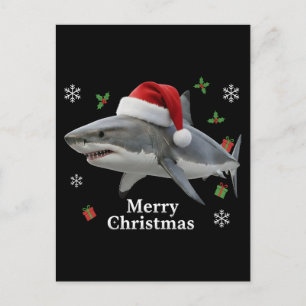 Cartão Postal Chapéu de Papai Noel de Tubarão de Natal Engraçado