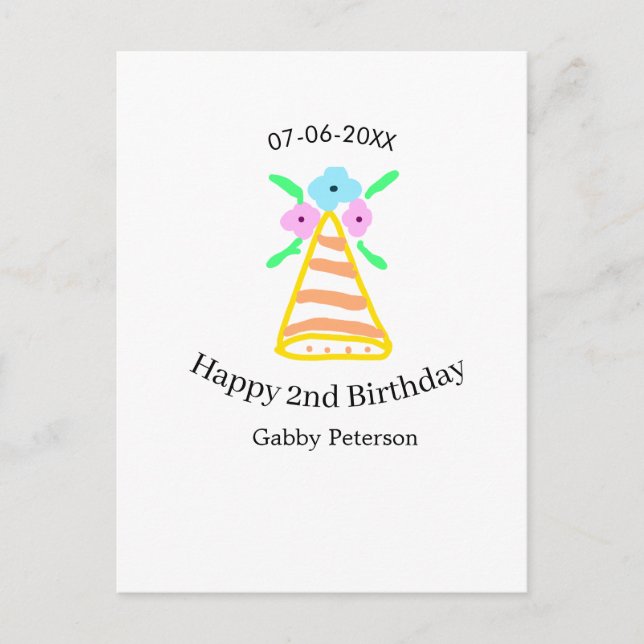 Cartão Postal chapéu laranja 2º aniversário crianças retro flora (Frente)