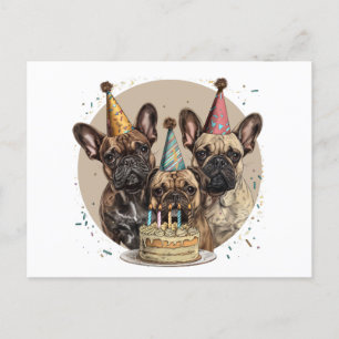 Cartão Postal Chapéus de festa de aniversário de Bulldogs France