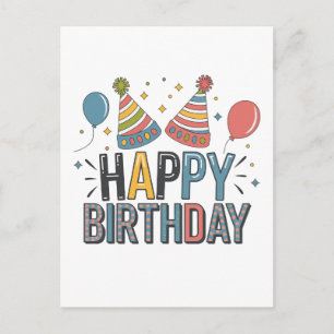 Cartão Postal Chapéus de Festa de Aniversário Feliz