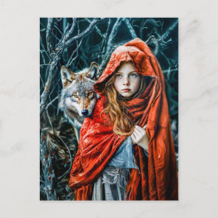 Cartão Postal Chapeuzinho Vermelho com o Lobo