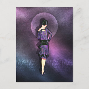 Cartão Postal CHARLA, Art Deco Lady in Purple and Teal Blue