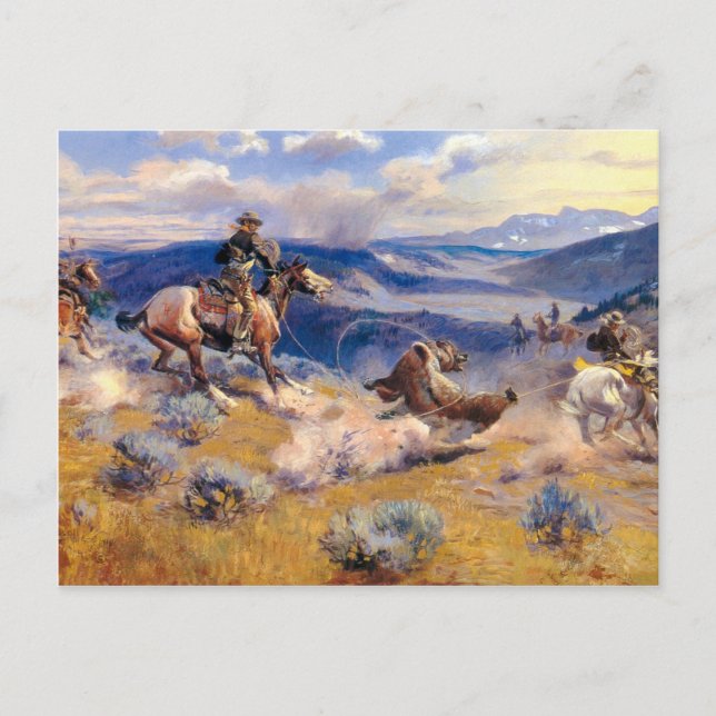 Cartão Postal Charles M. Russell's Loops e Swift Horses (1916) (Frente)